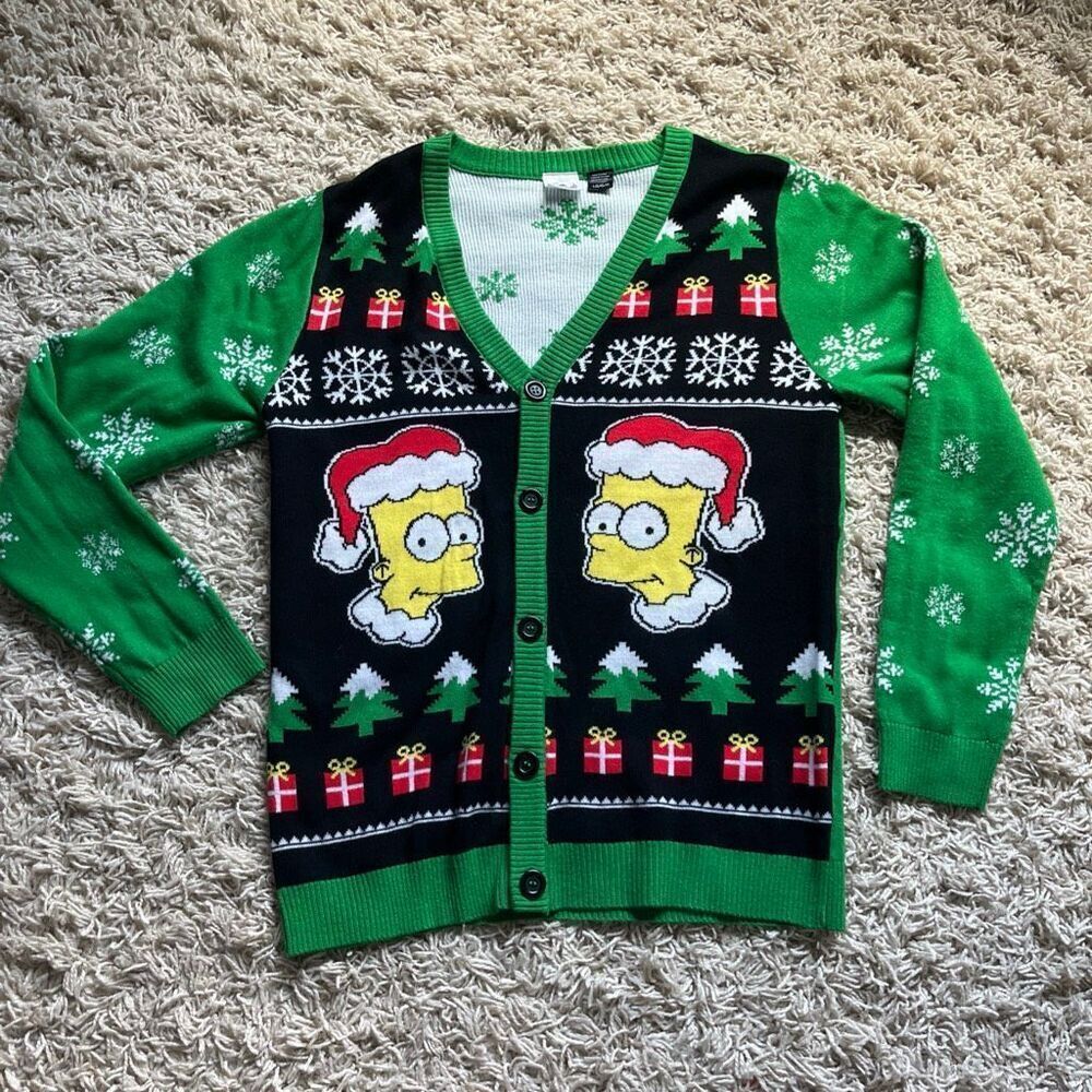 The SImpsons Santa Bart Ugly Christmas Cardigan Sweater Size Large EUC